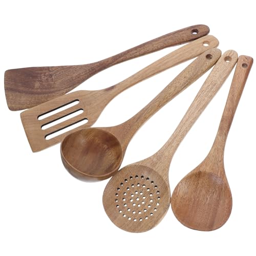 Mikinona Holz utensilien set mit Löffeln Spatel Sieb Suppenkelle Kratzfest für Antihaft pfannen Woks Schonende Natürliche Küchenhelfer aus Holz für Vielseitiges Kochen im Haushalt von Mikinona