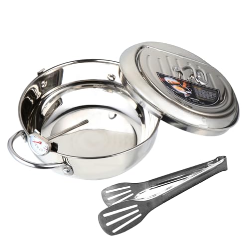 Mikinona Japanischer Tempura Frittierpan aus Edelstahl Temperaturkontrollierbar Kompatibel mit Gas und Induktionsherden Inklusive Edelstahl Food Zange Leichter Hitzebeständiger Wok für von Mikinona