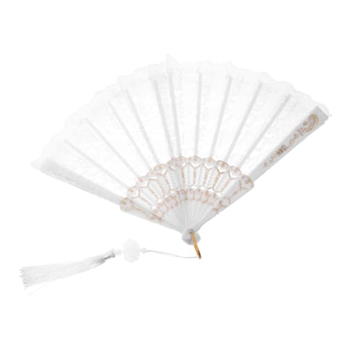 Mikinona Spitzenfächer Spitzenhandfächer Fan-Hand Hochzeit Handfächer Faltbarer Lüfter Handfächer für Damen faltbar Spitzenhandventilator Handventilatoren faltbar Faltlüfter Metall Weiß von Mikinona