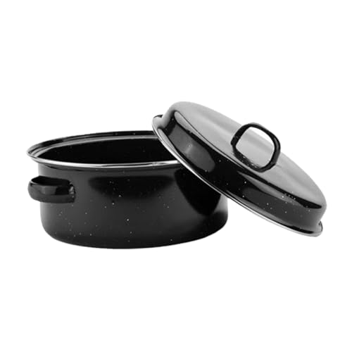 Mikinona Ergonomische Doppelgriffe Emaille-Grillpfanne 24cm Bräter Topf für Haushalt Restaurant Kochzubehör von Mikinona