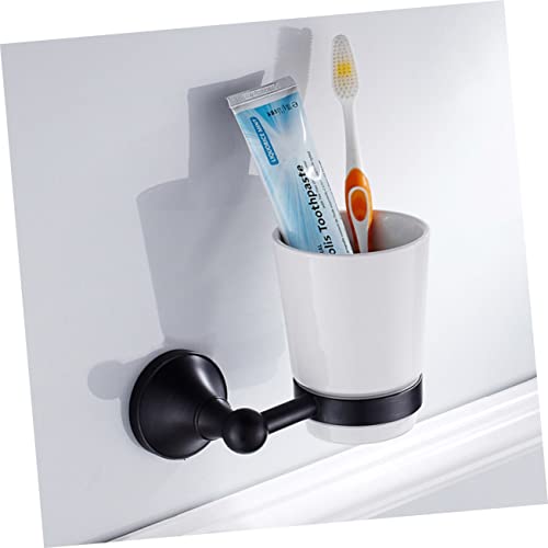 Mikinona Vintage Zahnbürstenhalter Kupfer Wandmontage mit Keramikbecher Single Toothbrush Tumbler Halter Langlebiges Bad Zubehör Umweltfreundliches Messing Schwarzes Badezimmer von Mikinona