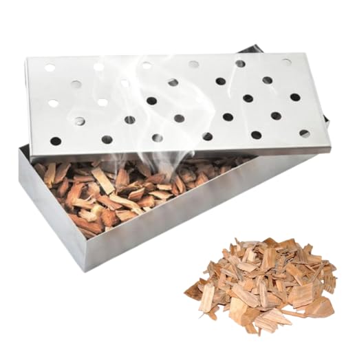 Räucherbox Edelstahl, Stabile Räucherbox, Bbq-Räucherbox, Top Meat BBQ Smoker Box für Holzspäne, Smokerbox aus Edelstahl zum Grillen, Gas-Grillzubehör oder Holzkohlegrill, Silber Räucherbox Edelstahl, Stabile Räucherbox, Bbq-Räucherbox, Top Meat BBQ Smoker Box für Holzspäne, Smokerbox aus Edelstahl zum Grillen, Gas-Grillzubehör oder Holzkohlegrill, Silber von Mikiuly