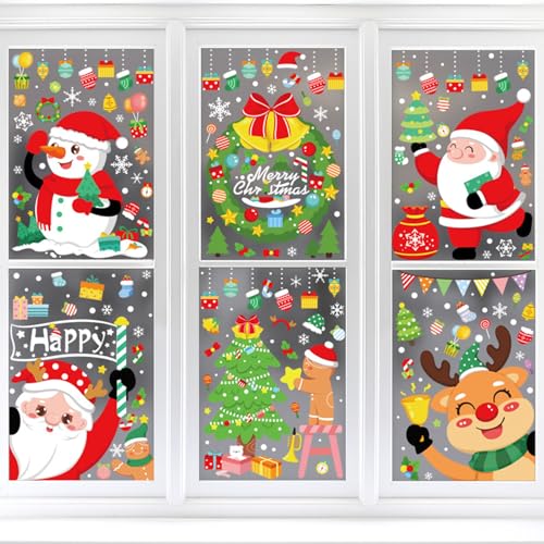 Weihnachten Fensterbilder,Weihnachtsdeko Fenster,Selbstklebend Weihnachten Fenstersticker,Winter Deko Weihnachtsdeko Fensterbilder,Statisch Haftende PVC Aufkleber für Weihnachten Dekoration,6 Blätter von Mikiuly