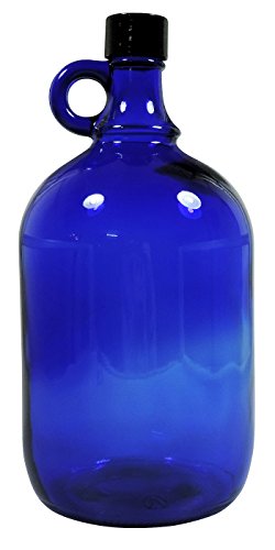 Blaue XL Glasflasche 2 Liter zum selbst befüllen, mit schwarzem Schraubverschluss von mikken