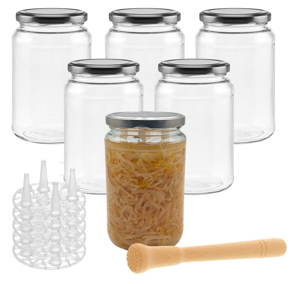 mikken Fermentationsglas Fermentier Set 6 Fermentiergläser 850 ml mit Fermentier Gitter, (6er Set, Start-Set zum Fermentieren mit 6 Gläsern), Made in EU von Mikken