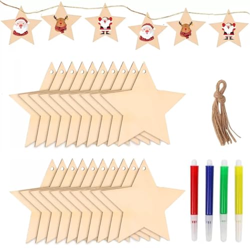 36 Stück Holzsterne zum Basteln Holzanhänger Weihnachten zum Aufhängen und Bemalen Weihnachtssterne Holz,Weihnachtsdeko Basteln Bemalen kinder für Christbaumschmuck mit 4 Farbige Stifte und Hanfseil 36 Stück Holzsterne zum Basteln Holzanhänger Weihnachten zum Aufhängen und Bemalen Weihnachtssterne Holz,Weihnachtsdeko Basteln Bemalen kinder für Christbaumschmuck mit 4 Farbige Stifte und Hanfseil von Mikocofo