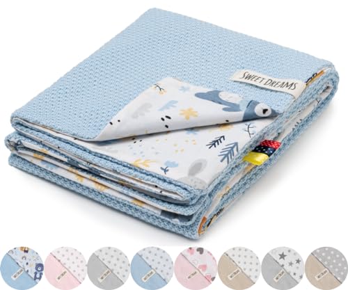 Mikos* Babydecke Leichte Sommer Baumwolle Kinderdecke ohne Füllung, 100% Baumwolldecke für Mädchen Junge, Neugeborenen Kinderwagen Babyschale Kuscheldecke 75x100 (40) (Blau/Tiere im Wald) von Mikos