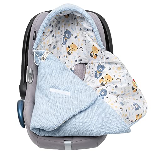 Baby Einschlagdecke Babyschale Winter Strickdecke Kinderwagendecke Fußsack Baby 100% Baumwolle mit Füllung Universal für Kinderwagen Buggys Frühling Maxi Cosi 3 Punkt Gurt Beige Grau(39)(Blau) von Mikos