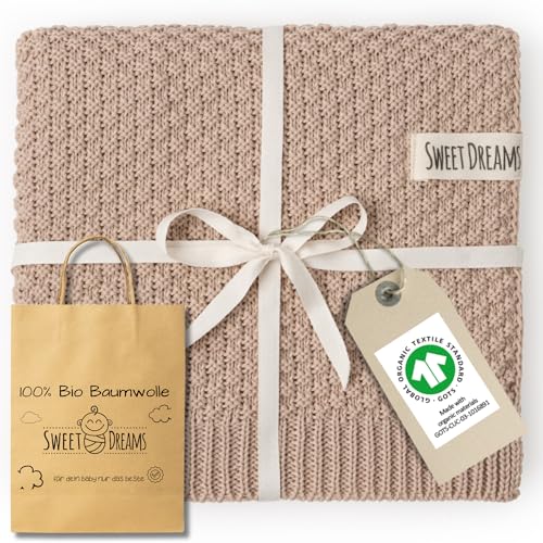 Mikos Babydecke GOTS 100% Bio Baumwolle - Weiche Strick Kuscheldecke Baumwolle - Warme Baumwolldecke für Neugeborene - Perfekt für Baby Erstausstattung - Vielseitige Baby Winterdecke (Beige) von Mikos