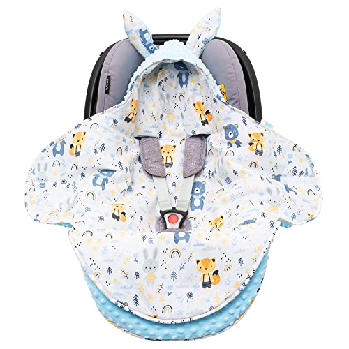 Mikos* Einschlagdecke für Babyschale Weich und Warm Baby - 100% Baumwolle mit Füllung Kinderwagen Buggys Sommer Herbst Winter Frühling z.B.Maxi Cosi 3 Punkt Gurt (Hellblau) von Mikos