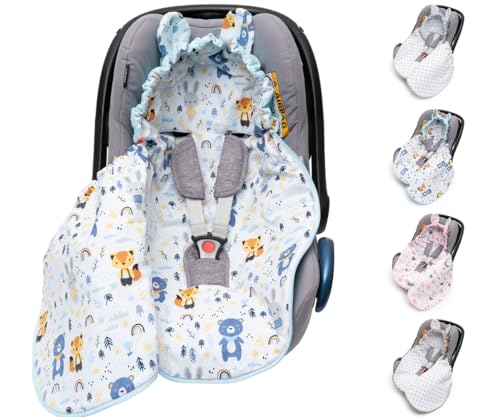 Mikos Einschlagdecke Babyschale Baby Fußsack, Velvetstoff mit Baumwolstoff für Autositz Frühling Kuscheldecke Kinderwagedecke Für Kinderwagen Buggys z.B. Maxi Cosi (Blau) von Mikos