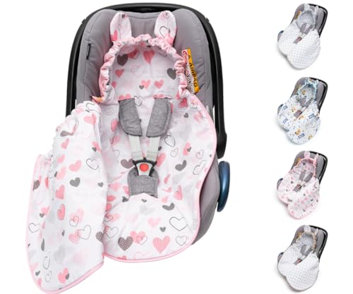 Mikos Einschlagdecke Babyschale Baby Fußsack, Velvetstoff mit Baumwolstoff für Autositz Frühling Kuscheldecke Kinderwagedecke Für Kinderwagen Buggys z.B. Maxi Cosi (Rosa) von Mikos