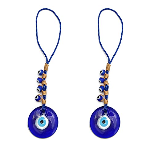 Mikqky 2 Stück Türkisch Blau Evil Eye Wandbehang, Amulett Dekoration Home Decor, Türkisch Blau Evil Eye Wandbehang Dekoration Schutz Segen Geschenk Glasperlenanhänger von Mikqky