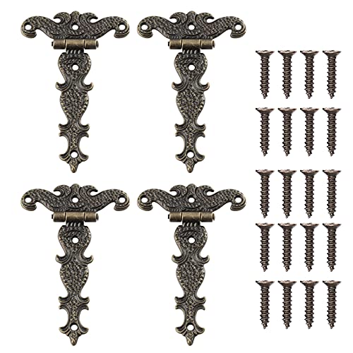 Mikqky 4 Stück Antike Scharniere, Retro-Scharnier mit Befestigungsschrauben, Geeignet für Schrankmöbel Werkzeugkasten Dekoration Reparatur (4,45 * 2,72 Zoll) von Mikqky