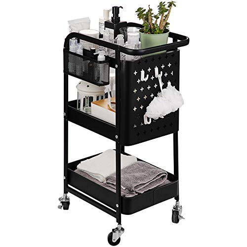LYNN Badezimmerwagen,Multifunktion Bodenständig Kohlenstoffstahl Küchenwagen,Passend Für Duschraum Küche Wohnzimmer Balkon Abnehmbares Lagerregal/Schwarz / 45x32.5x76cm von Mikrowellen-Rost