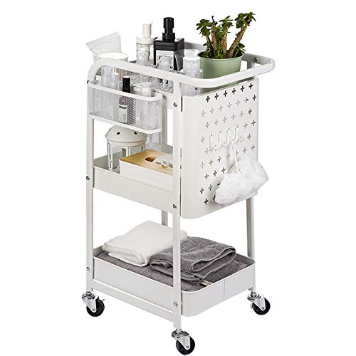 LYNN Badezimmerwagen,Multifunktion Bodenständig Kohlenstoffstahl Küchenwagen,Passend Für Duschraum Küche Wohnzimmer Balkon Abnehmbares Lagerregal/Weiß / 45x32.5x76cm von Mikrowellen-Rost