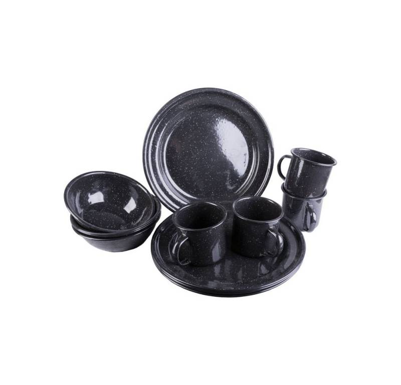 Mil-Tec Geschirr-Set WESTERN ESSGESCHIRRSATZ EMAILLE 12-TLG. SCHWARZ (12-tlg), emaille von Mil-Tec