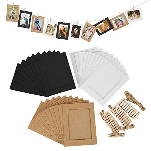 KiKiHong 30 Stück Papier-Bilderrahmen DIY Kraftpapier Bilderrahmen Hängende Wanddekoration mit 30 Stück Clips und 3 Hanf-Seile Set, 15.5 x11.5cm von KiKiHong