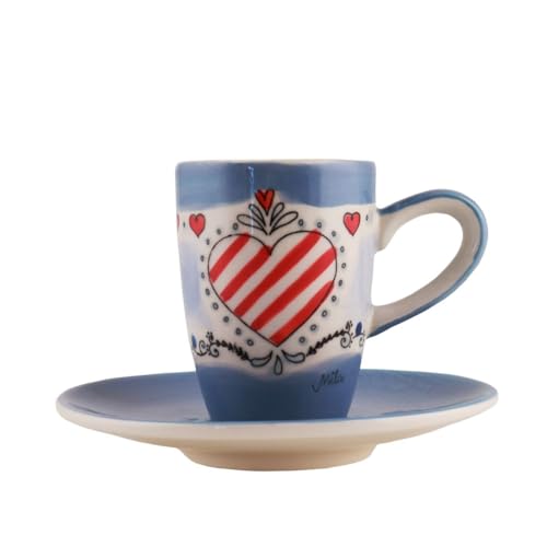 Mila Keramik Espresso-Tasse mit Untere ca. 75ml Good Times Kaffee-Tasse Set mit romantischem Herz-Design für Verliebte als Valentinstags- oder Hochzeits-Geschenk von Mila GmbH