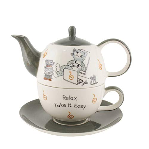 Mila Keramik Tee-Set-Tea for One Oommh Katze Relax - take it Easy Home-Office | MI-992271| 4045303003682 von Mila GmbH