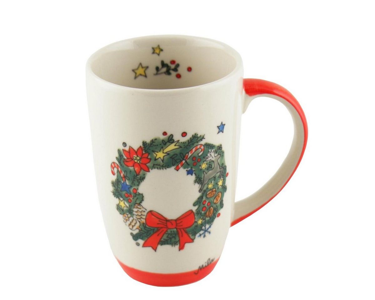 Mila Becher Mila Keramik-Design-Becher Weihnachtskranz, Keramik von Mila