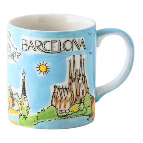 Mila Keramik-Becher Barcelona ca. 250ml Tee- & Kaffee-Tasse mit Sehenswürdigkeiten rundum die Hauptstadt Kataloniens Sagrada Familia Park Güell sorgt sie als Geschenk für Urlaubs-Laune und Reise-Glück von Mila
