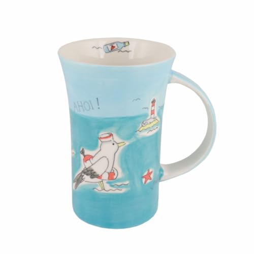 Mila Keramik-Becher Coffee-Pot Ahoi Tee- oder Kaffee-Tasse mit norddeutscher Küstenlandschaft für die Erinnerung an Sommer-Sonne Strand & Urlaub als Geschenk mit Urlaubs-Laune und sonnigen Aussichten von Mila