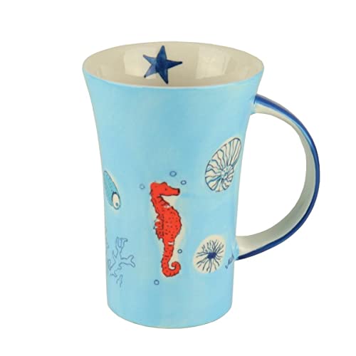 Mila Keramik-Becher Coffee-Pot Save The Ocean ca. 550 ml Maritime Tee- und Kaffee-Tasse mit farbenfrohen Meer-Motiven Seestern Seepferd Koralle Krabbe Krebs von Mila