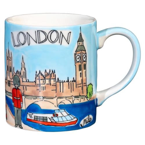 Mila Keramik-Becher London ca. 250ml Tee- & Kaffee-Tasse mit Sehenswürdigkeiten wie Palace of Westminster Big Ben Tower Bridge Themse Schifffahrt sorgt als Geschenk für Urlaubs-Laune und Reise-Glück von Mila