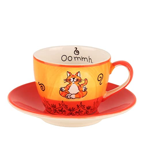 Mila Keramik Cappuccino-Tasse mit Untere Oommh Katze Kaffee-, Tee-Tasse mit Unterteller Bistro-Tasse aus der orginal Oommh Katzen Serie von Mila