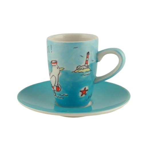 Mila Keramik Espresso-Tasse mit Untere Ahoi ca. 75ml Kaffee-Genuss im Set mit norddeutscher Küstenlandschaft für Sommer-Sonne Strand & Urlaubs-Feeling als Geschenk mit Urlaubs-Laune Aussichten von Mila