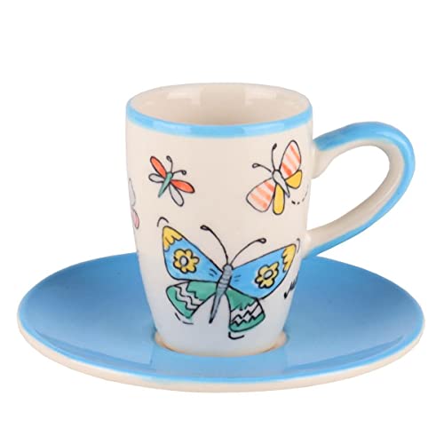 Mila Keramik Espresso-Tasse mit Untere Summer Beauty Schmetterlings-Kaffee-Tasse inklusive Unterteller mit Frühlings-Motiven für Kaffee-Genuss als Geschenk von Mila