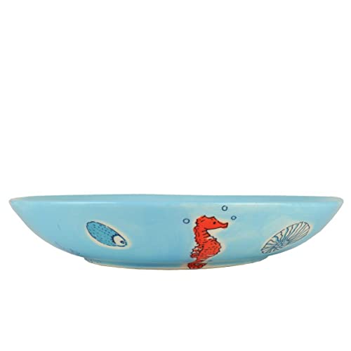 Mila Keramik Suppen-Teller Save The Ocean ca. 22,5cm D maritimes Speise-Geschirr tiefer Teller handbemalt mit Meer-Motiven wie Seestern Seepferd Koralle Krabbe Krebs von Mila