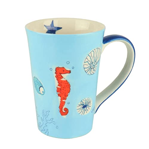 Mila Keramik-Teebecher Save The Ocean Maritime Tee- und Kaffee-Tasse ca. 400ml mit Meer-Motiven wie Seestern Seepferd Koralle Krabbe Krebs von Mila