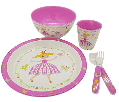 Mila Kindergeschirr Melamin 5-teilig Geschenk Taufe Mädchen Geburtstag spülmaschinenfest von Mila