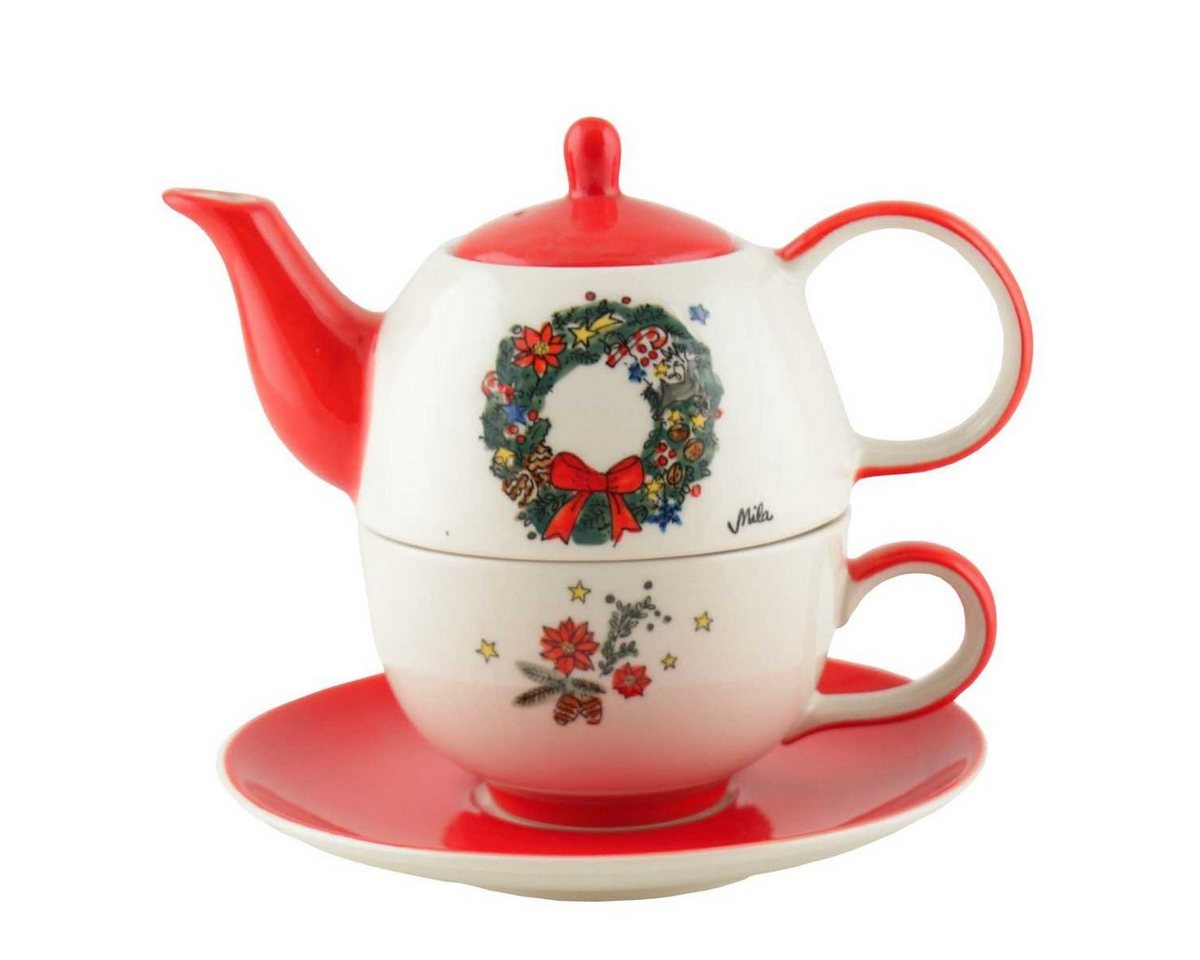 Mila Teekanne Mila Keramik Tee-Set Motiv Weihnachtskranz, 0,4 l, (Set) von Mila