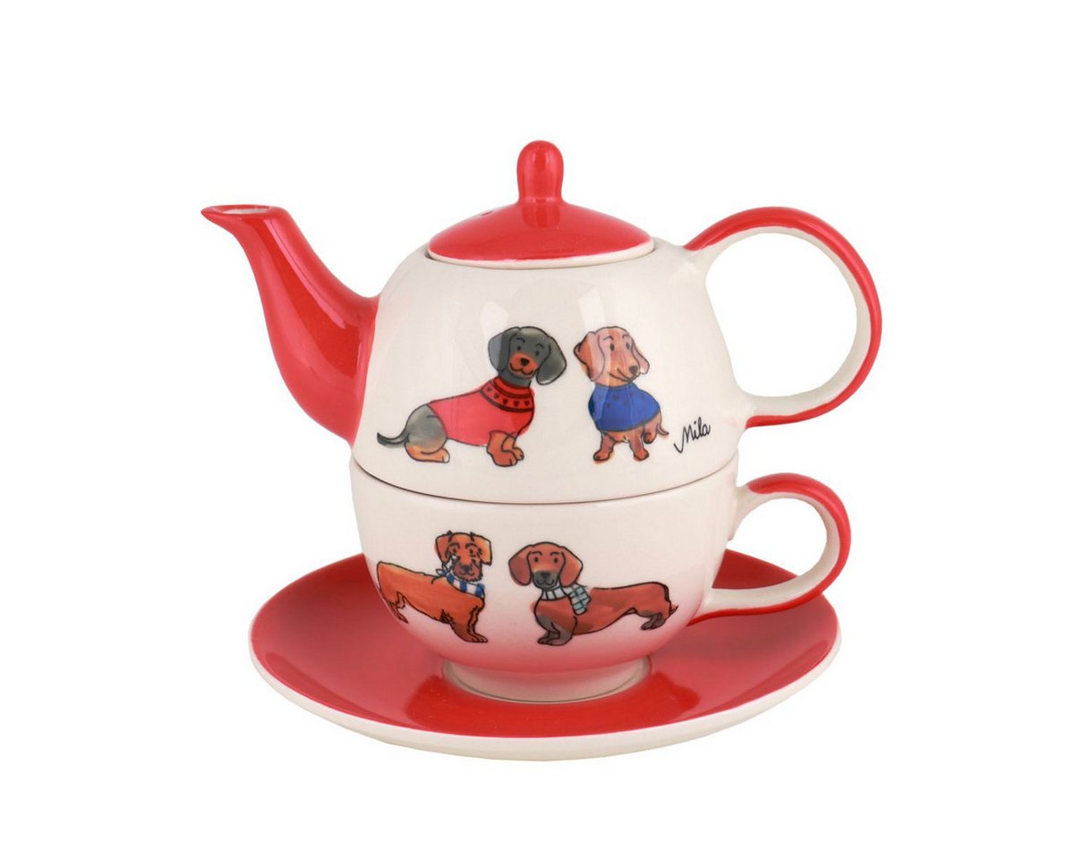 Mila Teekanne Mila Keramik Tee-Set Tea for One Dackelfreunde, 0.4 l, (Set, Tee-Set) von Mila