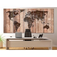 Holz Karte Leinwand Wand Dekor Personalisierte Druck Büro Wandkunst Einweihungsparty Weltkarte Holz Große Reisekunst Push Pin von MilaArthouse