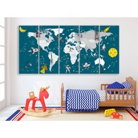 Kinderzimmer Weltkarte Leinwand Und Weltraum Dekor Spielzimmer Wanddeko Kind Wandkunst 1. Geburtstag Dekoration Große von MilaArthouse
