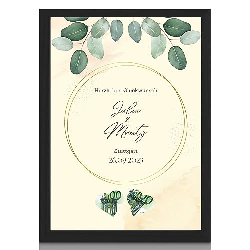 MilaBoo® personalisiertes Geldgeschenk Hochzeit - Herzlichen Glückwunsch Geldgeschenk optional mit Rahmen auf Hahnemühlen Papier Made in Germany A3 A4 A5 (Herzlichen Glückwunsch) von Milaboo