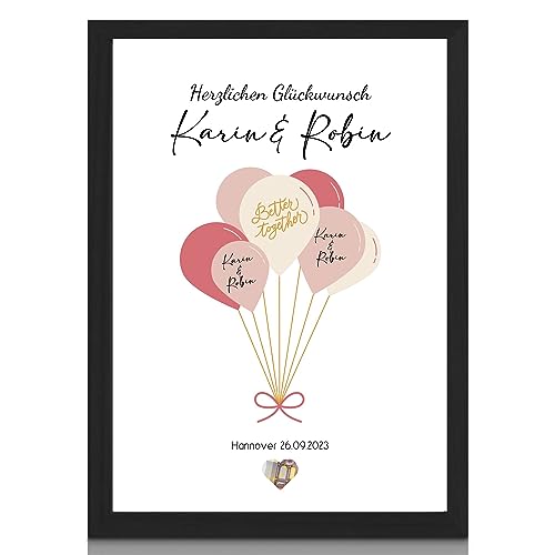 MilaBoo® personalisiertes Geldgeschenk Hochzeit - Luftballon Geldgeschenk optional mit Rahmen auf Hahnemühlen Papier Made in Germany A3 A4 A5 (Luftballon) von Milaboo
