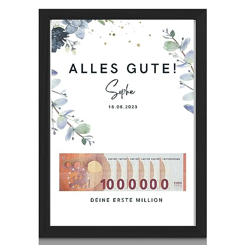 Milaboo® personalisiertes Geldgeschenk zum Geburtstag Mille I Hahnemühlen Papier Made in Germany A3 A4 A5 I mit Bilderrahmen schwarz oder weiß von Milaboo