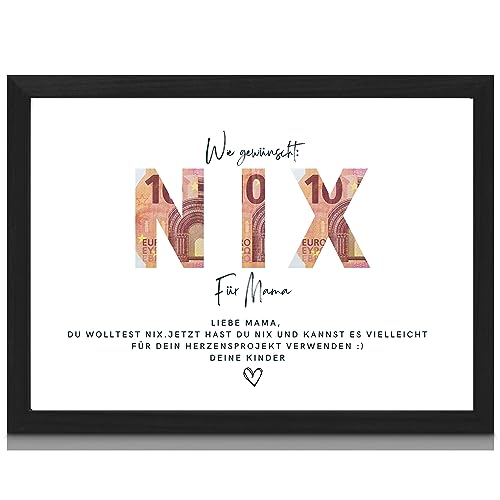 Milaboo® personalisiertes Geldgeschenk zum Geburtstag NIX I Hahnemühlen Papier Made in Germany A3 A4 A5 I mit Bilderrahmen schwarz oder weiß von Milaboo