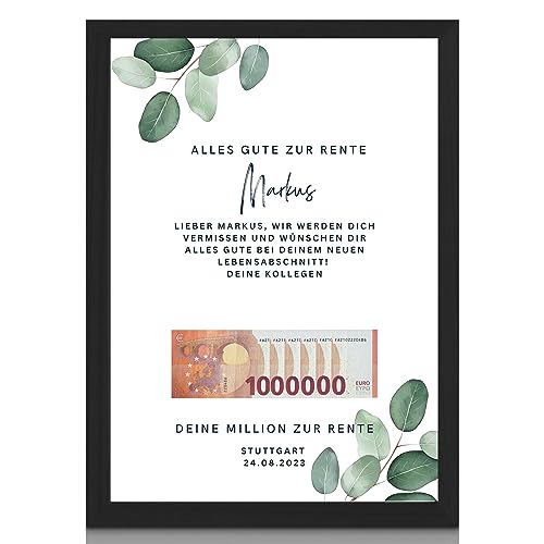Milaboo® personalisiertes Geldgeschenk zur Rente Mille I besonderes Ruhestand Geschenk I Hahnemühlen Papier A3 A4 A5 optional mit Bilderrahmen von Milaboo