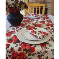 Reinleinen Tischläufer/Servietten Tischdecke Mit Roten Rosen Reinleinen Tischläufer/Servietten Tischdecke Mit Roten Rosen von MilaStyle