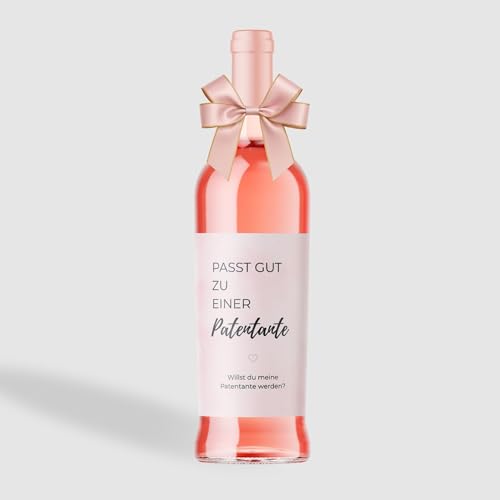 MilaBoo® 2er Set Weinetiketten mit Schleife | Unterschiedliche Anlässe | Edle Flaschenetiketten mit Schleifendeko – Selbstklebend & wasserfest (Patentante - rosa) von Milaboo