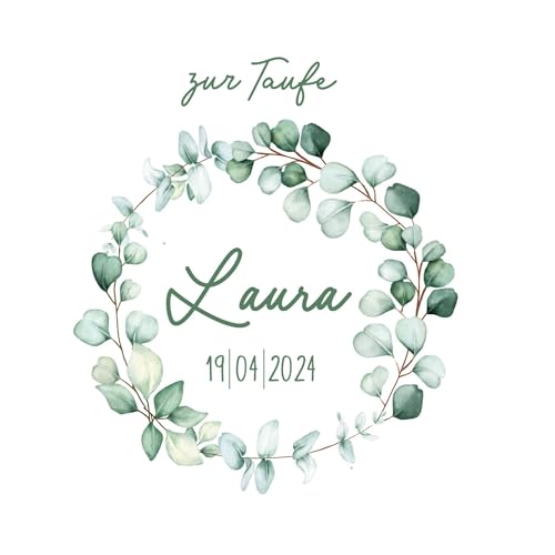 MilaBoo® Personalisierte Kerzentattoos für Taufe, Kommunion, Konfirmation, Hochzeit - 2er Set Wasserschiebefolie - Handgefertigt in Deutschland (Eukalyptus 2) von Milaboo