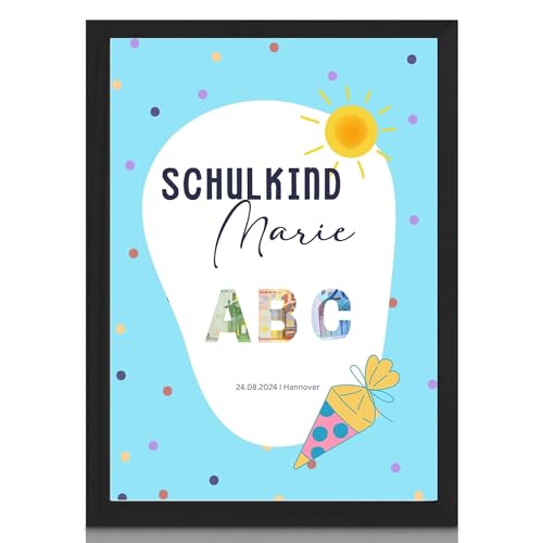 MilaBoo® Personalisiertes Geldgeschenk zur Einschulung I ausgestanzte ABC für persönliches Geldgeschenk I langlebiges Erinnerungsstück an die Einschulung (ABC) von Milaboo