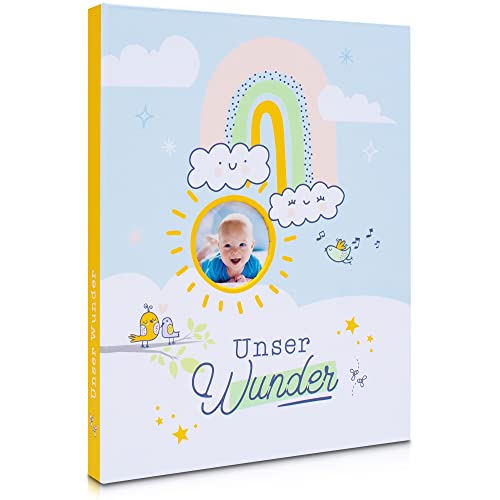 MilaBoo® Unser Wunder mein erstes Jahr Babyalbum inkl. Meilensteinsticker I Besonderes Geschenk zur Geburt I liebevoll gestaltetes Fotoalbum Baby mit extra viel Platz Scrapbook von Milaboo