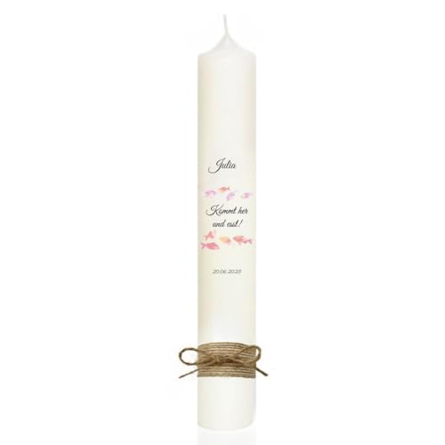 MilaBoo® personalisierte Kommunionkerze I 40 x 4 cm premium Kerze mit RAL I beidseitig bedruckt in Farbe I Made In Germany (Fische rosa) von Milaboo